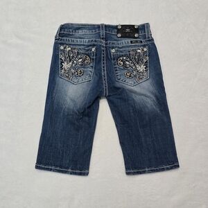 Girl's MISS ME Bermuda Jean Shorts Dark Wash Rhinestone Pockets Size 16 (27x13)